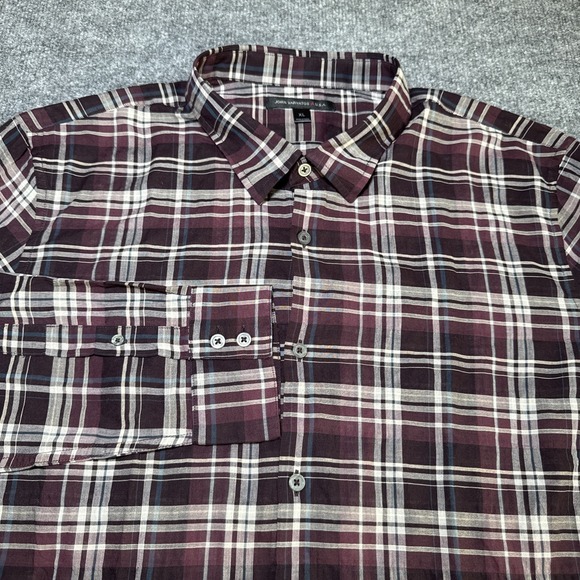 John Varvatos USA Mens Size XL Red White Plaid‎ Long Sleeve Button Up Shirt - Picture 1 of 14